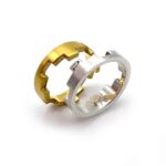 Aliança ouro bicolor acetinada 19,2 kt com 16,2 g AL00195