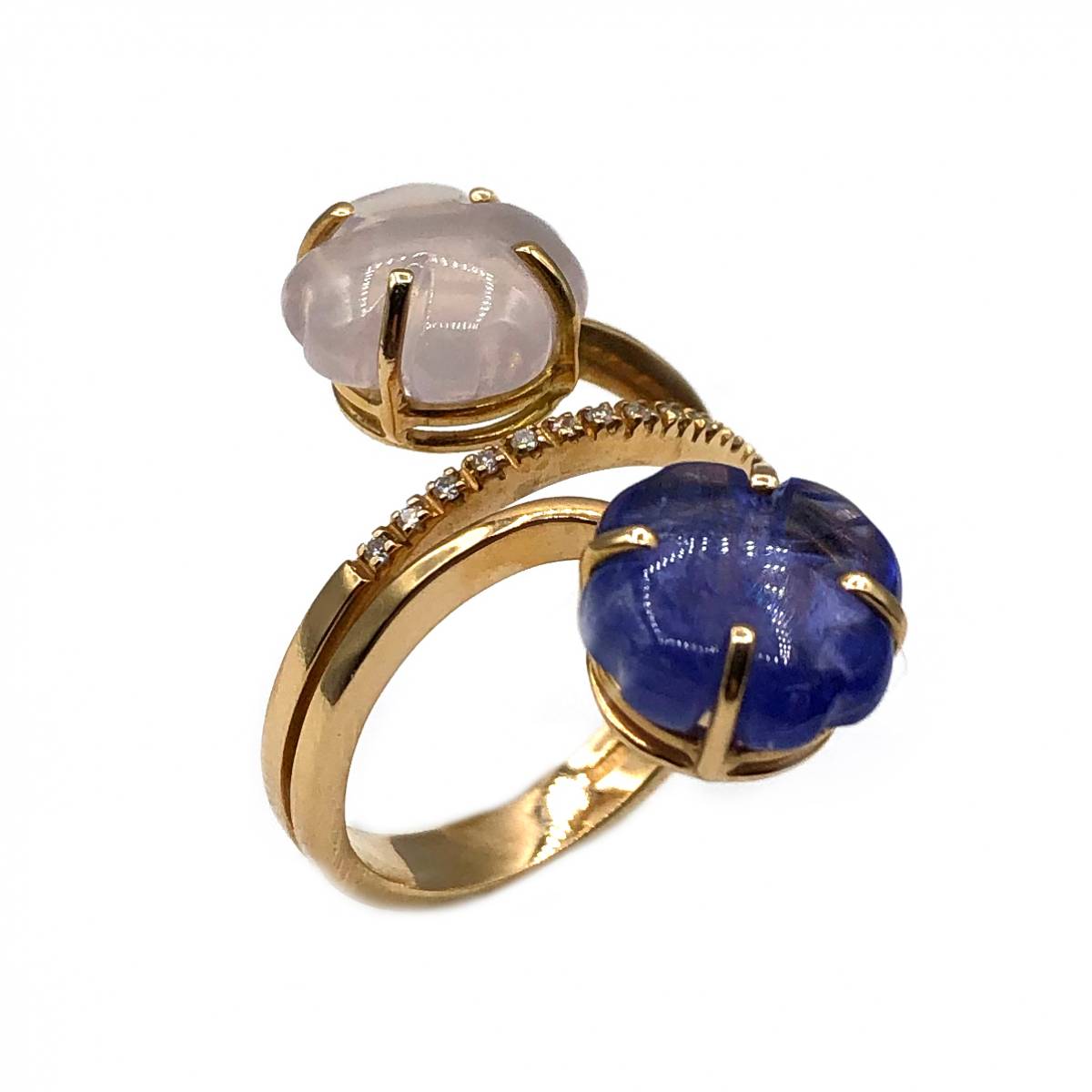 public-23 Anel Ouro Trevos em Tanzanite e Quartz Rosa com Diamantes AN5021 - Image 1