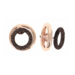 Brincos prata circulo duplo com pó de zirconia castanho