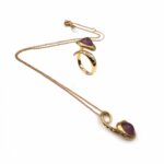 Colar Ouro Pendente e Anel Quartz Rosa e Diamantes CL3340/AN5020