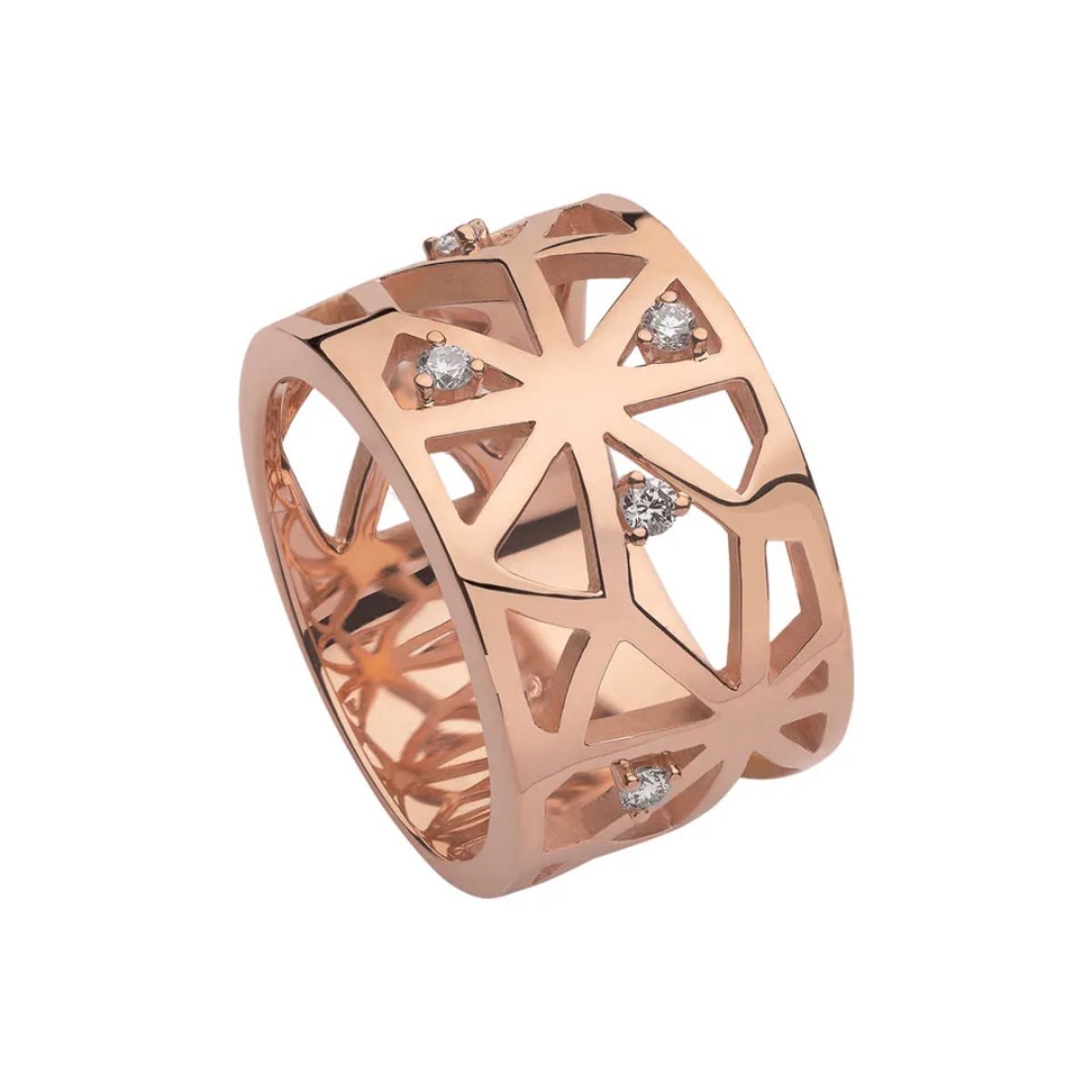 public-498 Aliança Larga em Ouro Rosa com Diamantes - Image 1