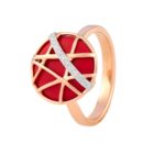 Anel Ouro 18K com Coral Vermelho e Diamantes 0,06K - 5,5g