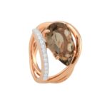 Anel Ouro Rosa 18K com Quartzo Fumê e 0,11K de Diamantes