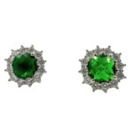 Brincos em Prata 925 com Zircônia Verde e Brancas – 1,5cm, 6,3g