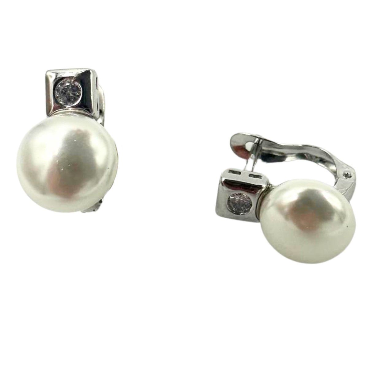 public-621 Brinco em Prata 925 com Zircônia Branca e Pérola de Água Doce - Image 1