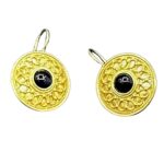 Brincos em Prata Dourada 925 com Filigrana e Pedra Azul ao Centro