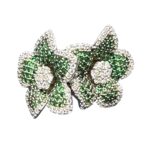 Brincos em Prata 925 com Flôr e Zircônias Brancas e Verdes